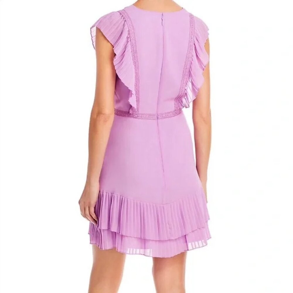 BCBGMAXAZARIA Sleeveless Pleated Lined V-Neck Ruffled Sheath Dress 8 - Picture 8 of 11